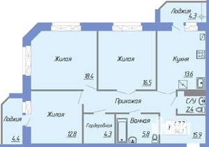 3-к квартира, вторичка, 94м2, 1/6 этаж