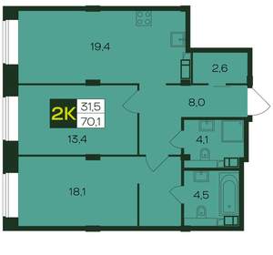 2-к квартира, вторичка, 70м2, 2/8 этаж