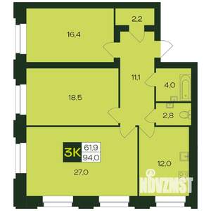 3-к квартира, вторичка, 94м2, 1/9 этаж