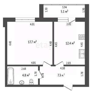 1-к квартира, вторичка, 42м2, 5/7 этаж