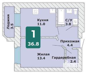1-к квартира, вторичка, 37м2, 2/9 этаж