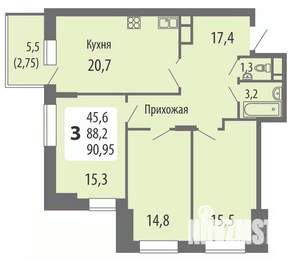 3-к квартира, строящийся дом, 90м2, 2/15 этаж