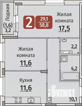 2-к квартира, вторичка, 60м2, 3/9 этаж