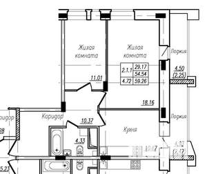 2-к квартира, вторичка, 59м2, 11/17 этаж