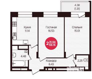 2-к квартира, вторичка, 59м2, 4/16 этаж