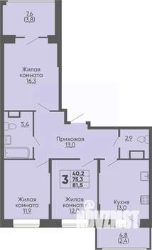 3-к квартира, вторичка, 82м2, 10/16 этаж