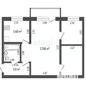 2-к квартира, вторичка, 42м2, 4/4 этаж