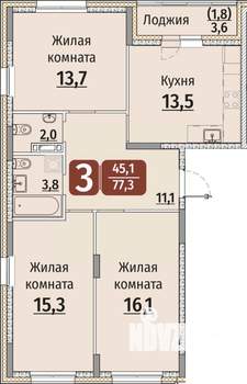 3-к квартира, вторичка, 79м2, 3/9 этаж