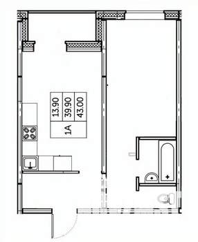1-к квартира, строящийся дом, 43м2, 24/24 этаж