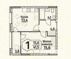 1-к квартира, вторичка, 42м2, 4/9 этаж