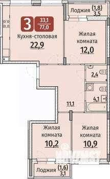 3-к квартира, вторичка, 79м2, 1/9 этаж