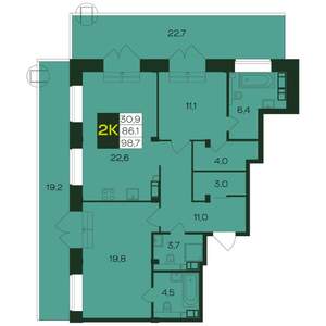2-к квартира, вторичка, 99м2, 8/8 этаж