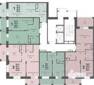 2-к квартира, вторичка, 74м2, 13/16 этаж