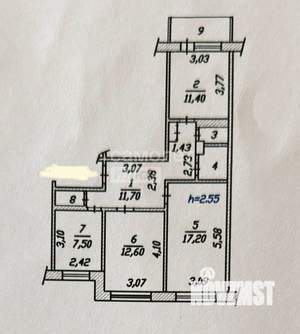 3-к квартира, вторичка, 65м2, 9/9 этаж