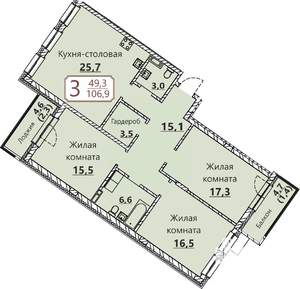 3-к квартира, вторичка, 107м2, 1/8 этаж