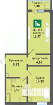 1-к квартира, строящийся дом, 54м2, 4/16 этаж