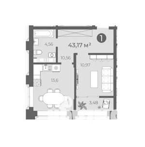 1-к квартира, вторичка, 43м2, 4/16 этаж