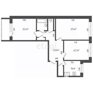 3-к квартира, вторичка, 66м2, 7/9 этаж