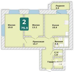 2-к квартира, вторичка, 76м2, 6/9 этаж