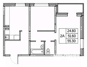 2-к квартира, строящийся дом, 55м2, 23/24 этаж