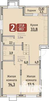 2-к квартира, строящийся дом, 81м2, 1/9 этаж