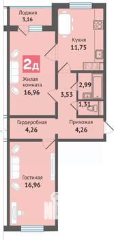 2-к квартира, строящийся дом, 65м2, 9/16 этаж
