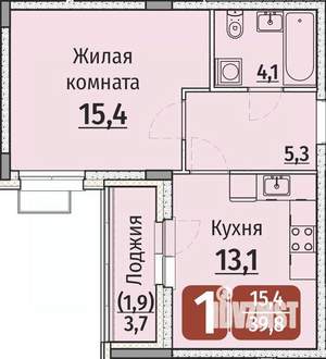 1-к квартира, строящийся дом, 42м2, 5/9 этаж