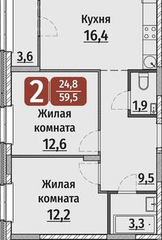 2-к квартира, вторичка, 60м2, 15/17 этаж
