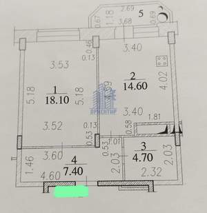 1-к квартира, вторичка, 50м2, 9/10 этаж
