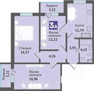 3-к квартира, строящийся дом, 76м2, 1/16 этаж