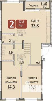 2-к квартира, строящийся дом, 81м2, 1/9 этаж