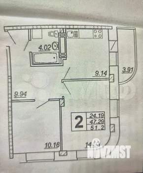 2-к квартира, вторичка, 51м2, 2/25 этаж