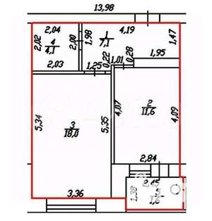 1-к квартира, вторичка, 42м2, 9/9 этаж