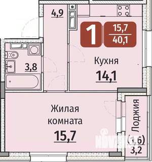 1-к квартира, строящийся дом, 42м2, 7/9 этаж