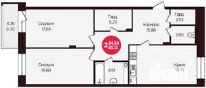 2-к квартира, вторичка, 85м2, 2/16 этаж