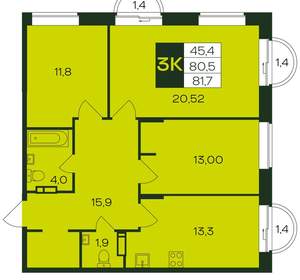 3-к квартира, вторичка, 82м2, 3/12 этаж
