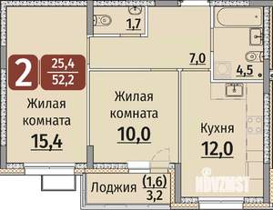 2-к квартира, строящийся дом, 54м2, 1/9 этаж