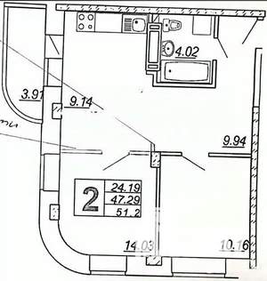 2-к квартира, вторичка, 51м2, 14/25 этаж