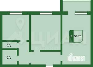 2-к квартира, вторичка, 53м2, 6/9 этаж