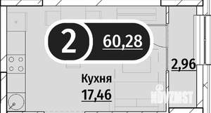 2-к квартира, вторичка, 62м2, 23/25 этаж