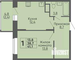 1-к квартира, строящийся дом, 41м2, 2/16 этаж
