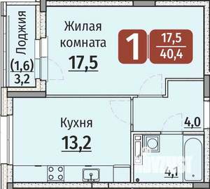 1-к квартира, вторичка, 42м2, 6/9 этаж