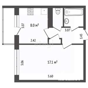 1-к квартира, вторичка, 36м2, 5/9 этаж