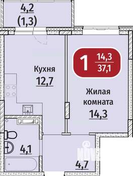 1-к квартира, вторичка, 37м2, 6/9 этаж
