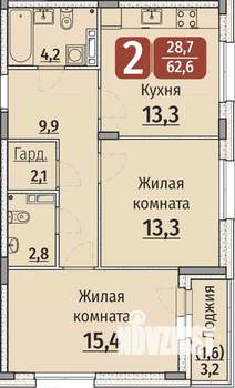 2-к квартира, строящийся дом, 64м2, 5/9 этаж
