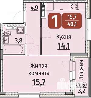 1-к квартира, строящийся дом, 42м2, 2/9 этаж