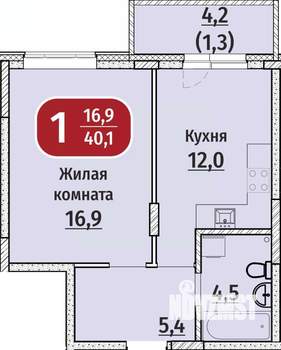 1-к квартира, вторичка, 40м2, 1/9 этаж