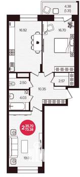 2-к квартира, вторичка, 73м2, 4/16 этаж