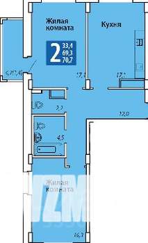 2-к квартира, строящийся дом, 71м2, 8/14 этаж