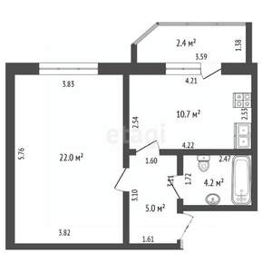 1-к квартира, вторичка, 42м2, 1/5 этаж